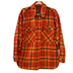 Wild Fable Small Orange Pink Plaid Oversized Shacket Flannel Coatigan Jacket